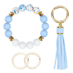 Silicone Beaded Bracelet Keychain Floral Beaded Bangle Key Ring Pendant