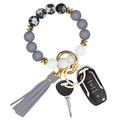 Silicone Beaded Bracelet Keychain Floral Beaded Bangle Key Ring Pendant
