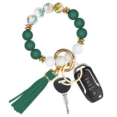 Silicone Beaded Bracelet Keychain Floral Beaded Bangle Key Ring Pendant