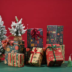 8 Sheets Christmas Wrapping Paper Snowmen Candy Canes Tree Socks