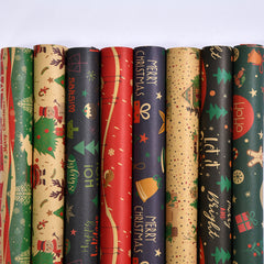 8 Sheets Christmas Wrapping Paper Snowmen Candy Canes Tree Socks