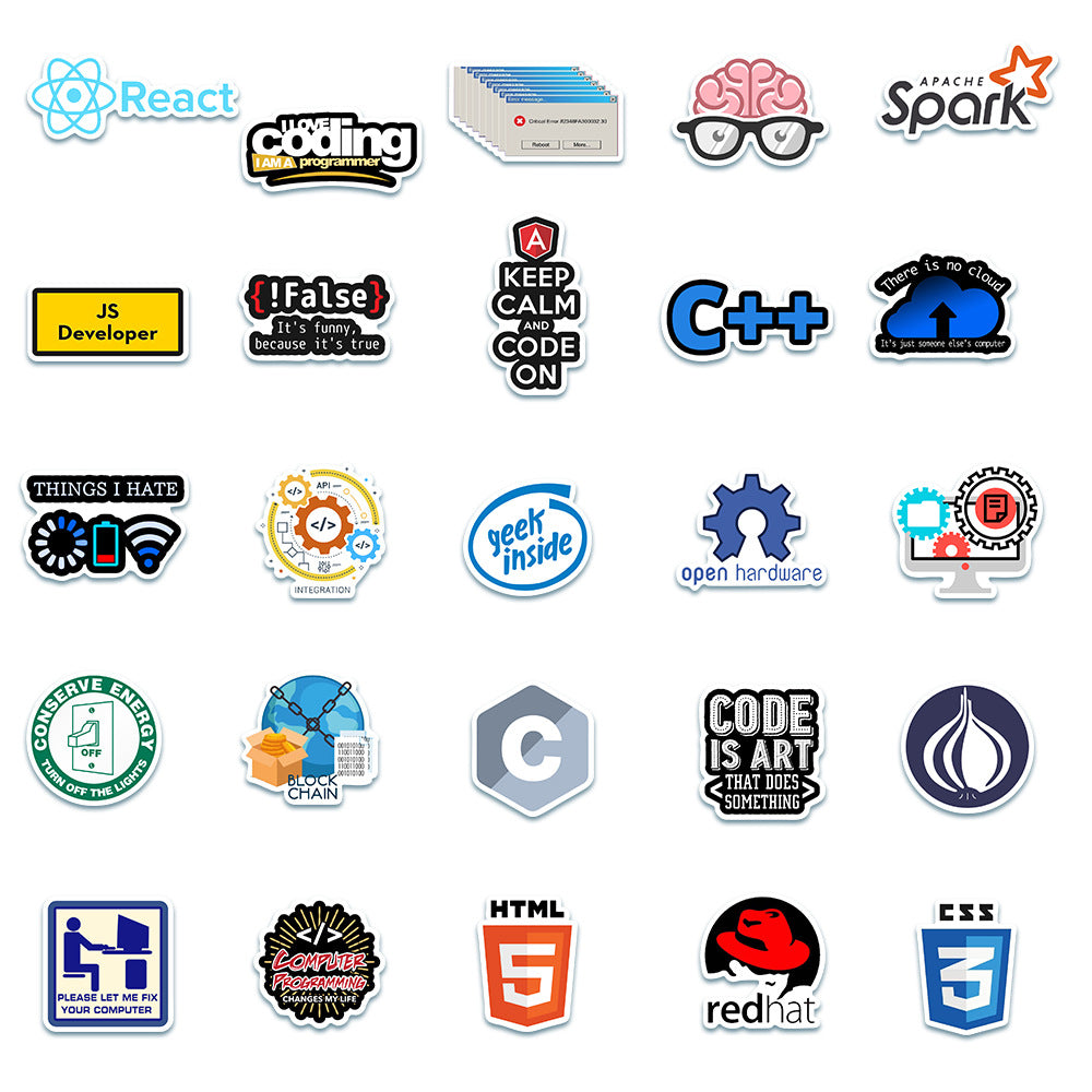 50pcs Programming Stickers Waterproof Vinyl Stickers for Computer Laptop Phone