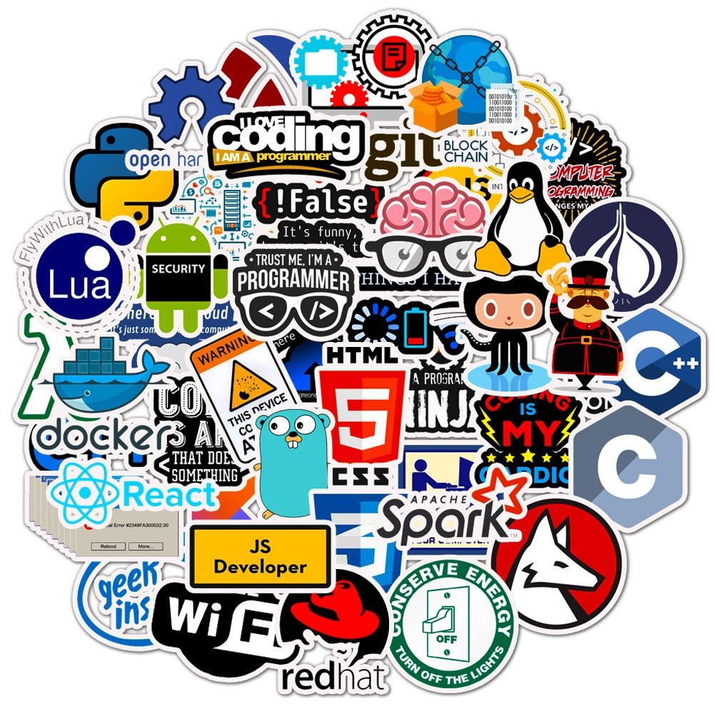 50pcs Programming Stickers Waterproof Vinyl Stickers for Computer Laptop Phone