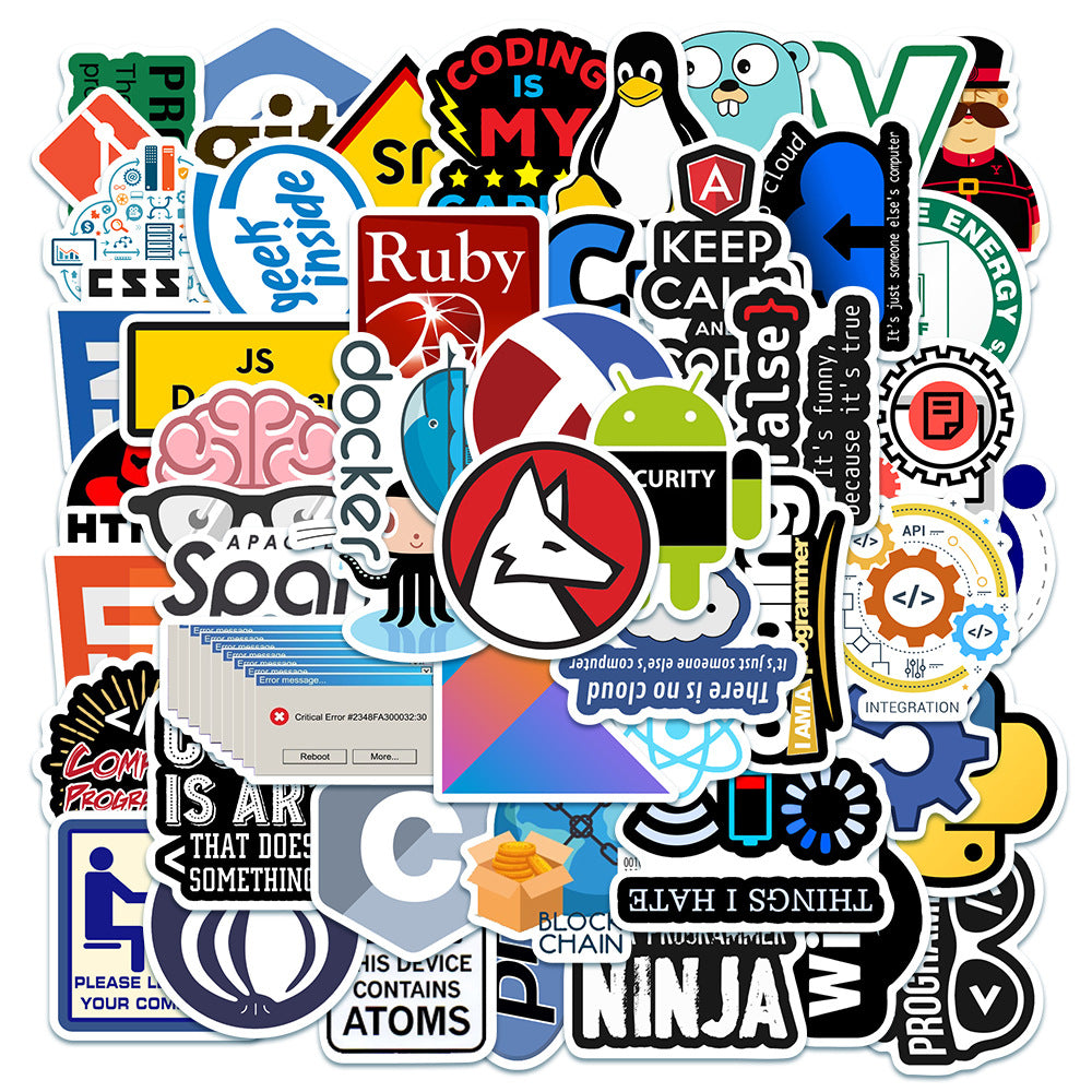 50pcs Programming Stickers Waterproof Vinyl Stickers for Computer Laptop Phone