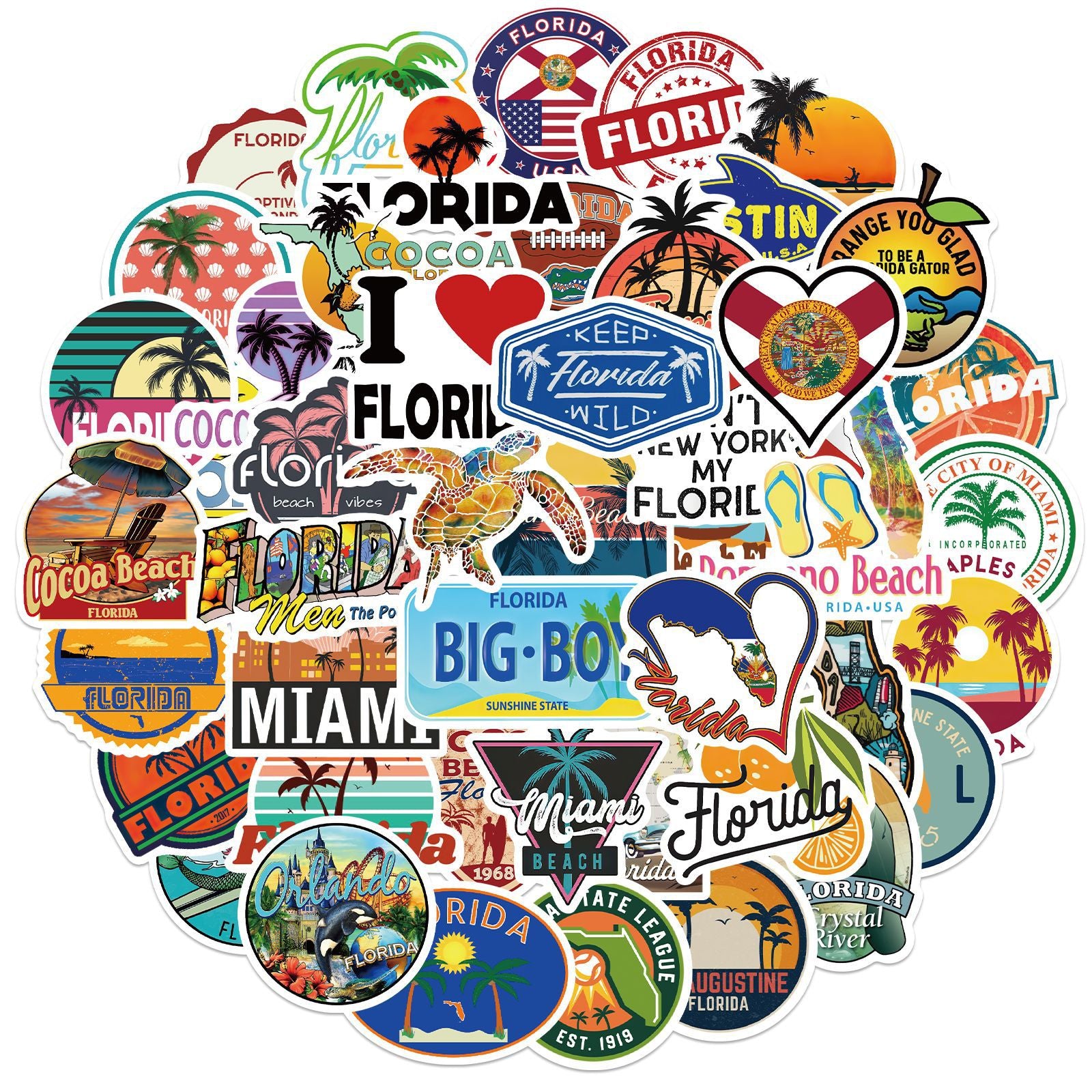 50pcs Florida Landscape Waterproof Vinyl Stickers for Water Bottles Laptop Phone