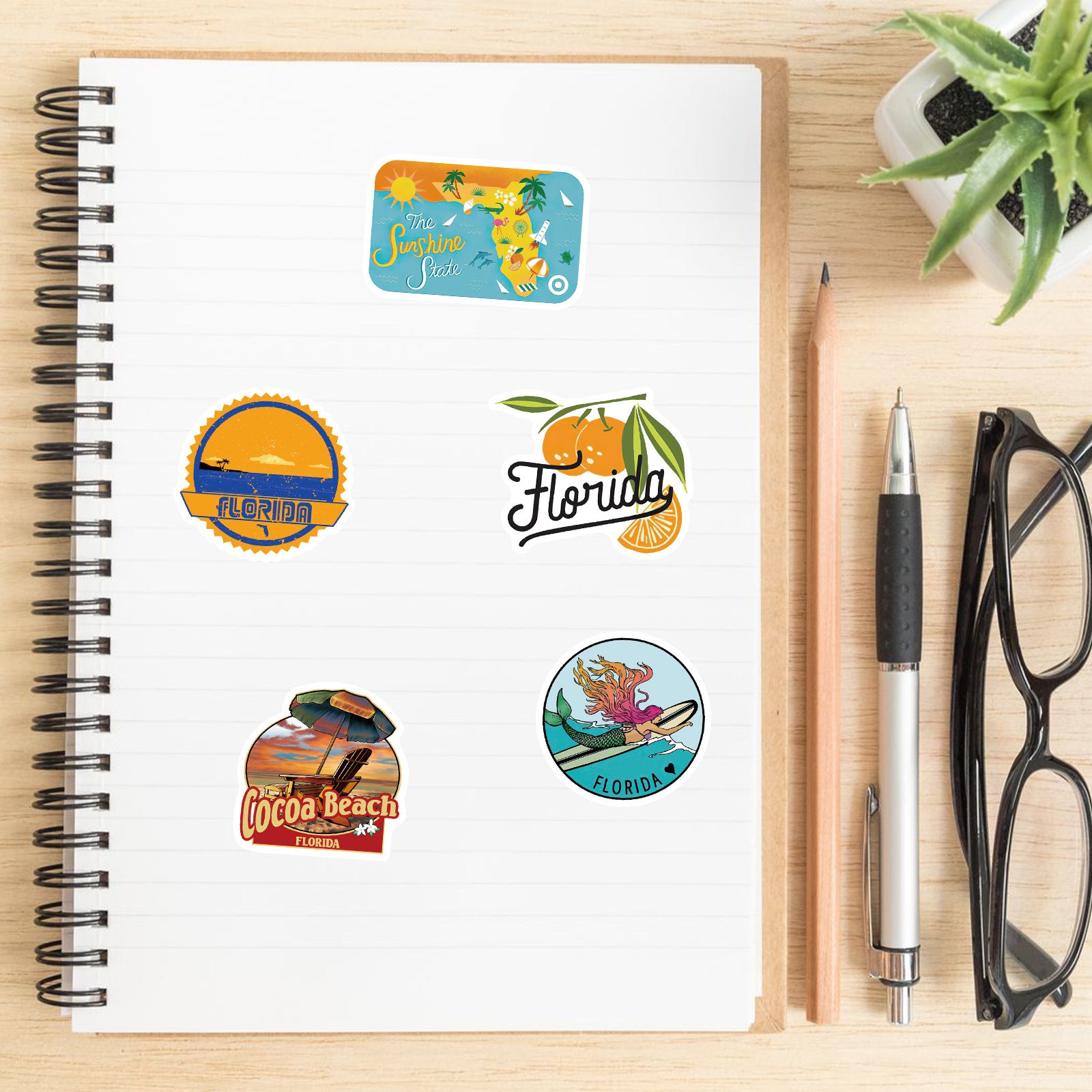 50pcs Florida Landscape Waterproof Vinyl Stickers for Water Bottles Laptop Phone