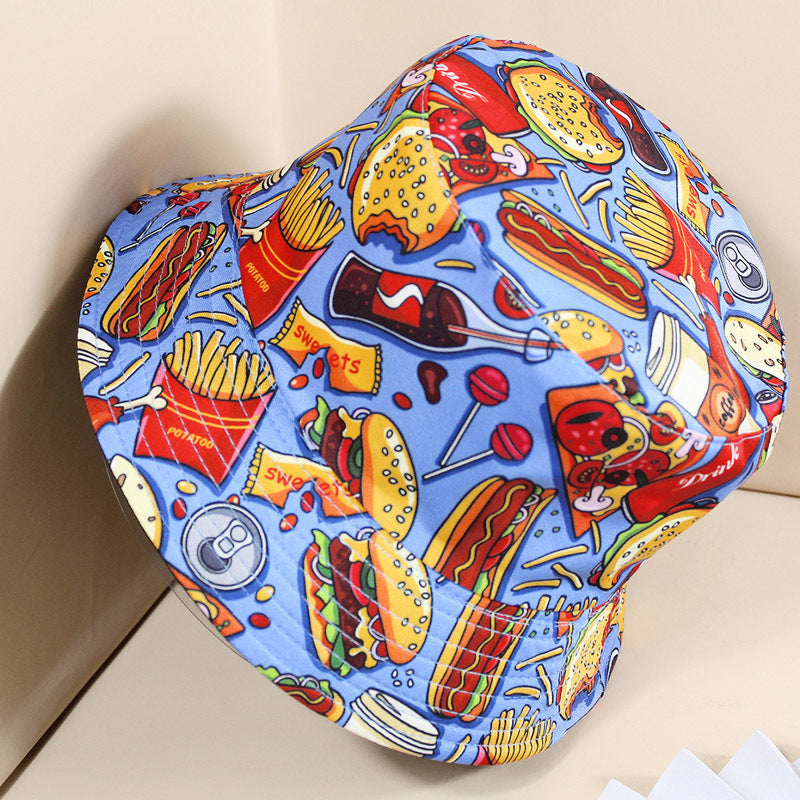 Versatile Bucket Hat With Hamburger Fries Print Sun Hat