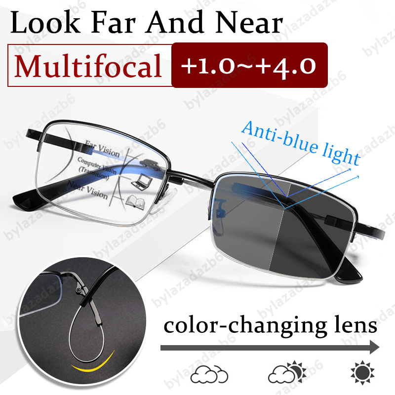 Men's Photochromic Glasses Memory Titanium Frame Anti Light 4 in 1