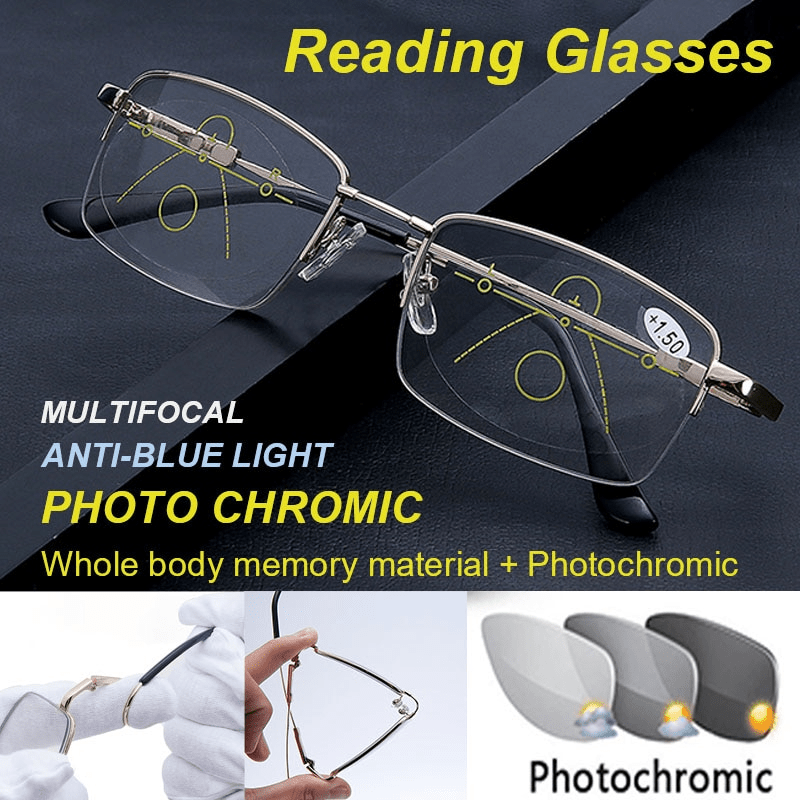 Men's Photochromic Glasses Memory Titanium Frame Anti Light 4 in 1