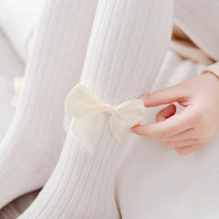 Baby Girls Tights Cable Knit Leggings With Bow