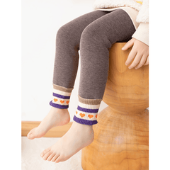 Girls Kids Fleece Warm Striped Heart Leggings