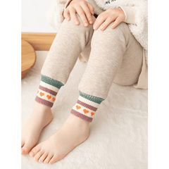 Girls Kids Fleece Warm Striped Heart Leggings