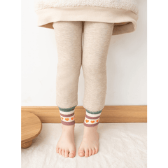 Girls Kids Fleece Warm Striped Heart Leggings