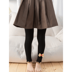 Girls Ruffle Trim Bow Leggings Plush Thickening Pantyhose