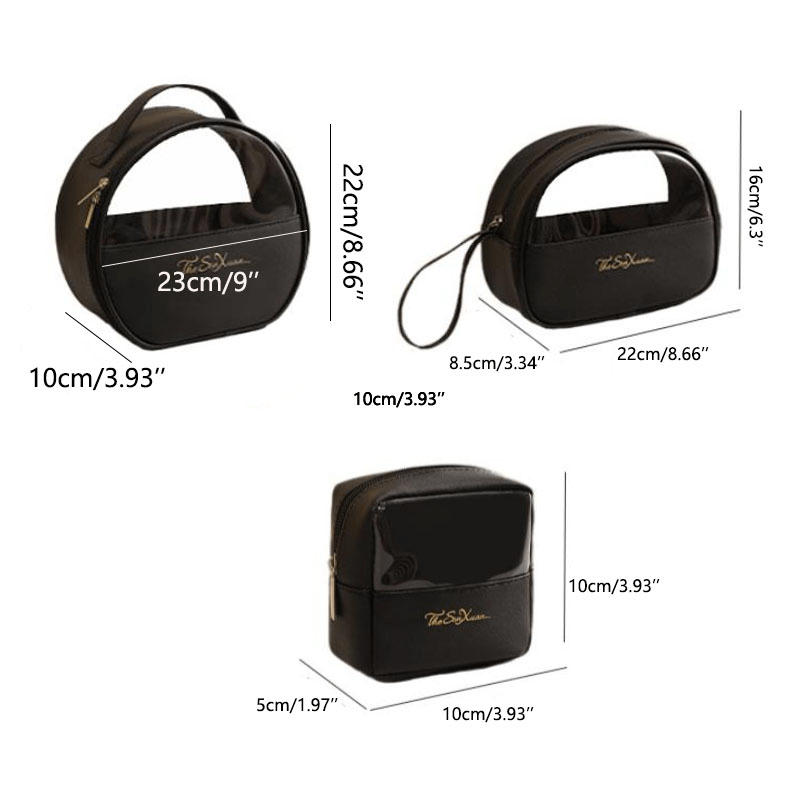 3pcs Clear Waterproof Makeup Bag Set Travel Organizer for Women & Girls