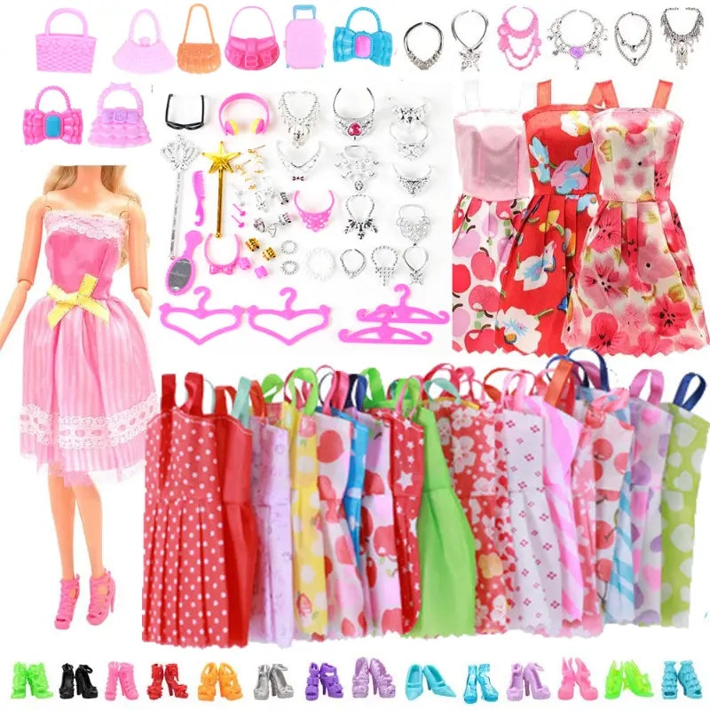 45pcs Princess Doll Accessories Set Shoes Dress Hanger Bag Glasses