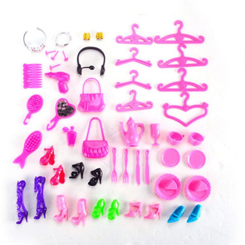 45pcs Princess Doll Accessories Set Shoes Dress Hanger Bag Glasses