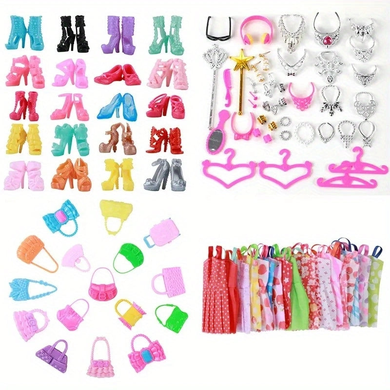 45pcs Princess Doll Accessories Set Shoes Dress Hanger Bag Glasses