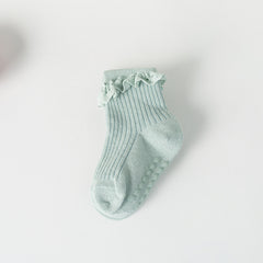 4 Pairs Princess Socks Baby Toddlers Non Slip Lace Ruffled Plain Colors