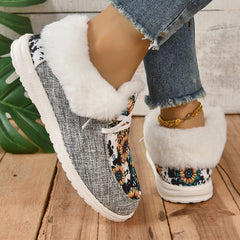 Women's Sunflower Pattern Short Boots Plush Lined Shoes