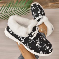 Women's Skull Pattern Short Boots Plush Lined Outdoor Halloween Shoes