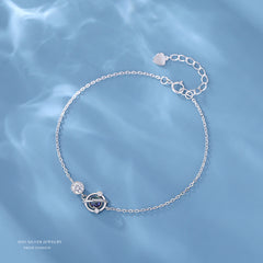 925 Silver Crystal Planet Charm Bracelet Bangle for Girls Party Jewelry Gift