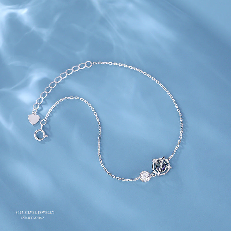 925 Silver Crystal Planet Charm Bracelet Bangle for Girls Party Jewelry Gift
