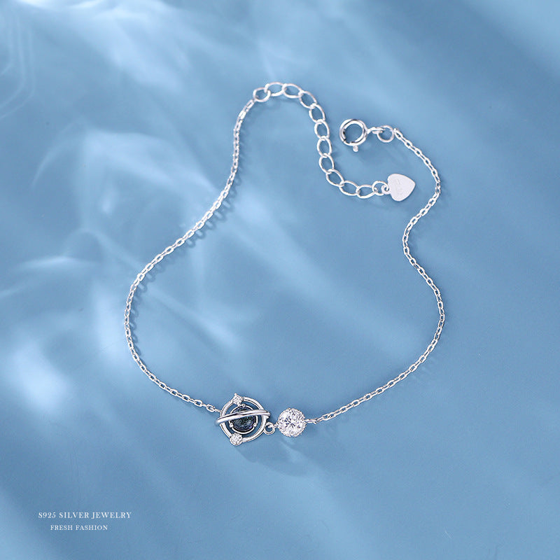925 Silver Crystal Planet Charm Bracelet Bangle for Girls Party Jewelry Gift