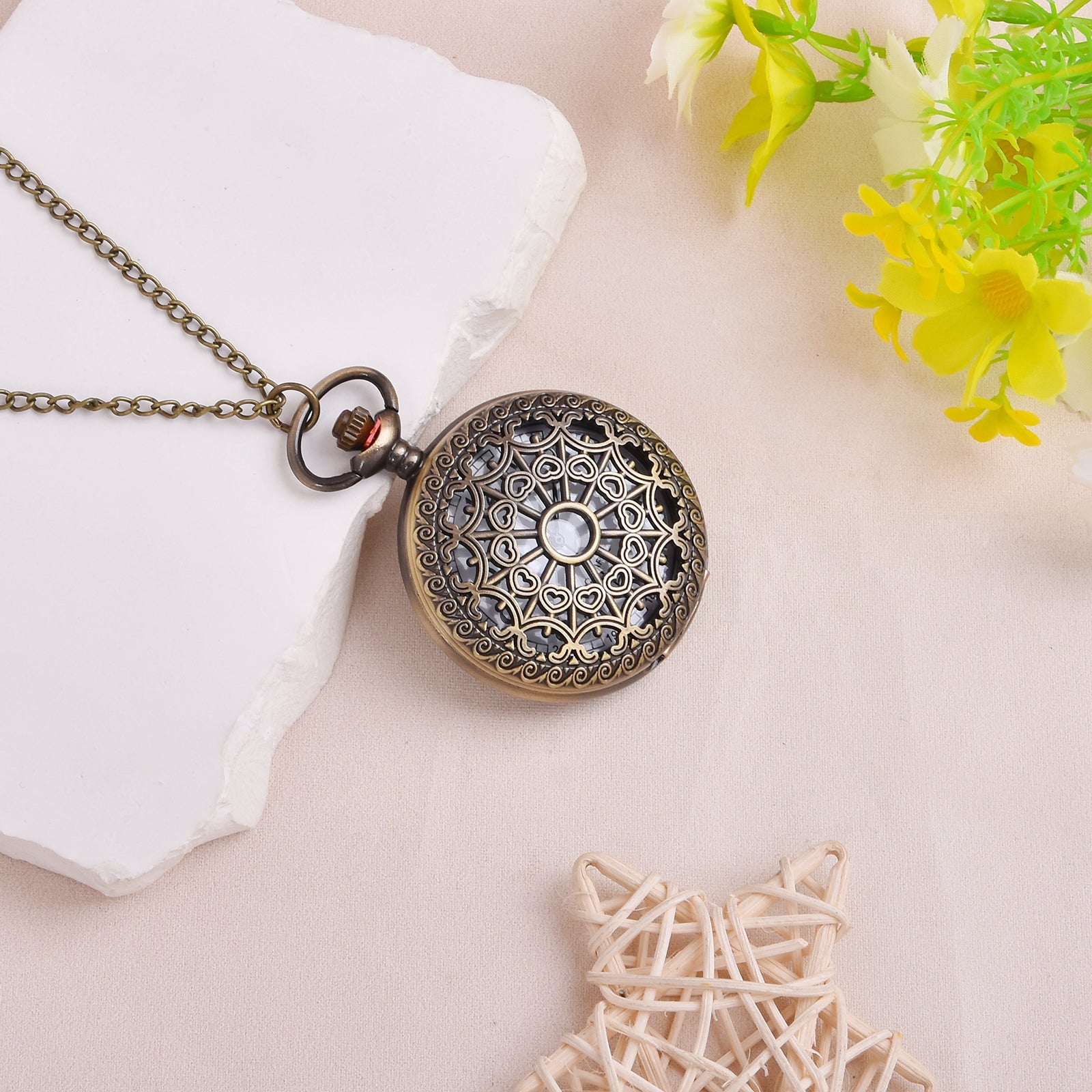 Boho Vintage Pocket Watch Grid Necklace