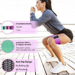 Fabric Resistance Bands Set of 3 for Hip Booty Thigh Workout