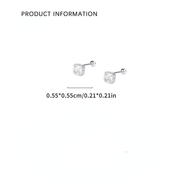 12pcs S999 Silver Colorful Zircon Stud Earrings Set Minimalist Ear Jewelry Gift