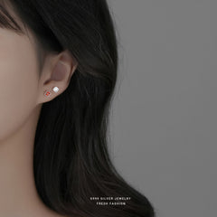 12pcs S999 Silver Colorful Zircon Stud Earrings Set Minimalist Ear Jewelry Gift