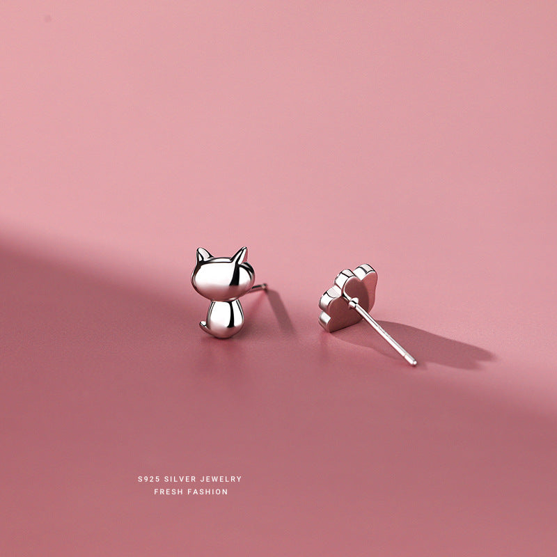 925 Silver Kitten Cat Paw Stud Earrings Animal Ear Jewelry Holiday Gift