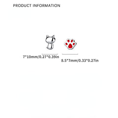 925 Silver Kitten Cat Paw Stud Earrings Animal Ear Jewelry Holiday Gift