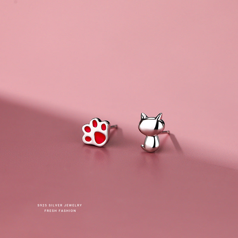 925 Silver Kitten Cat Paw Stud Earrings Animal Ear Jewelry Holiday Gift