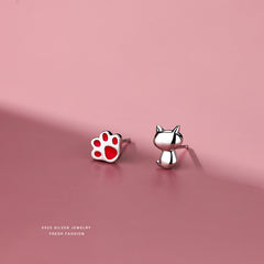 925 Silver Kitten Cat Paw Stud Earrings Animal Ear Jewelry Holiday Gift