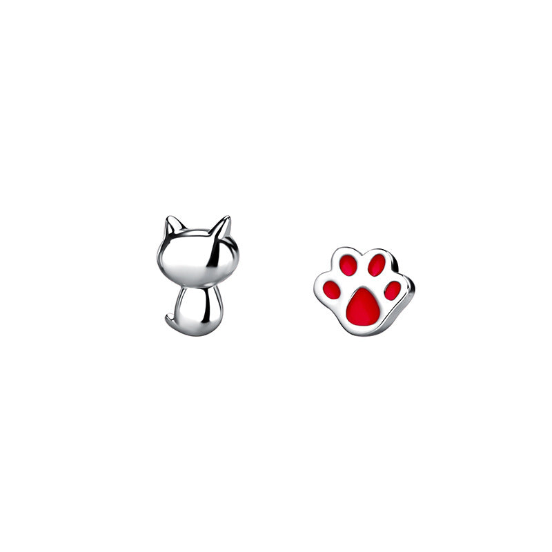 925 Silver Kitten Cat Paw Stud Earrings Animal Ear Jewelry Holiday Gift