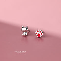925 Silver Kitten Cat Paw Stud Earrings Animal Ear Jewelry Holiday Gift