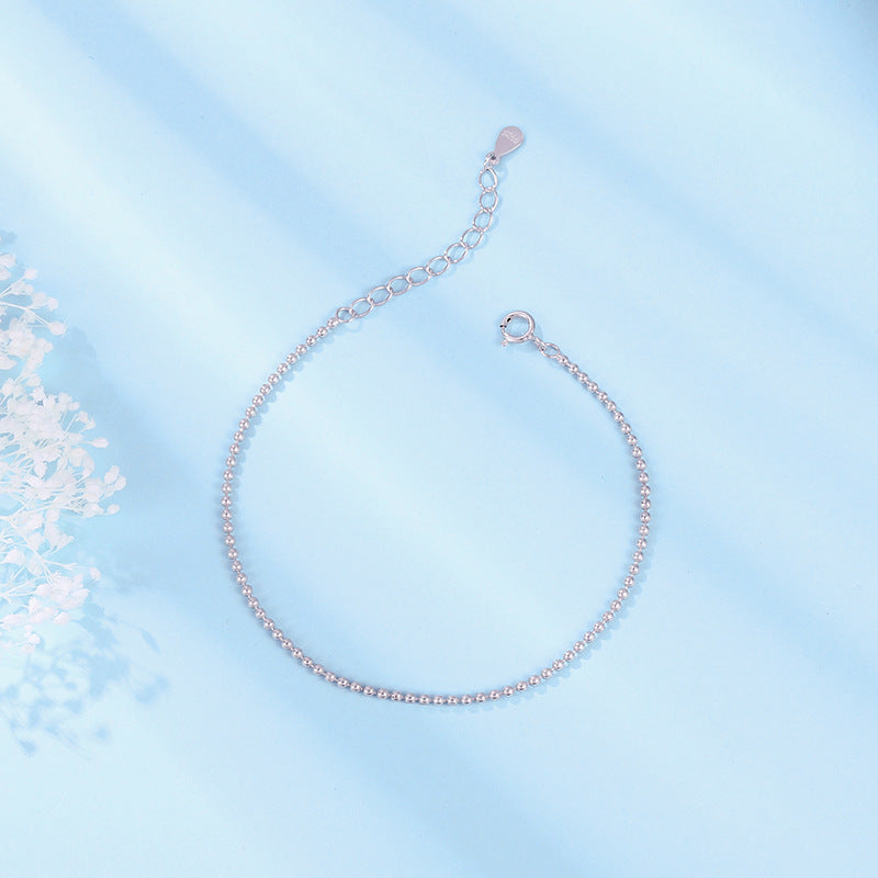 S925 Sterling Silver Small Round Bead Chain Bracelet & Beaded Bracelet