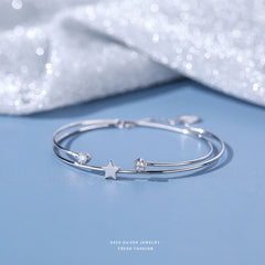 S925 Silver Star Zircon Double Layer Bangle Stackable Line Hand Jewelry