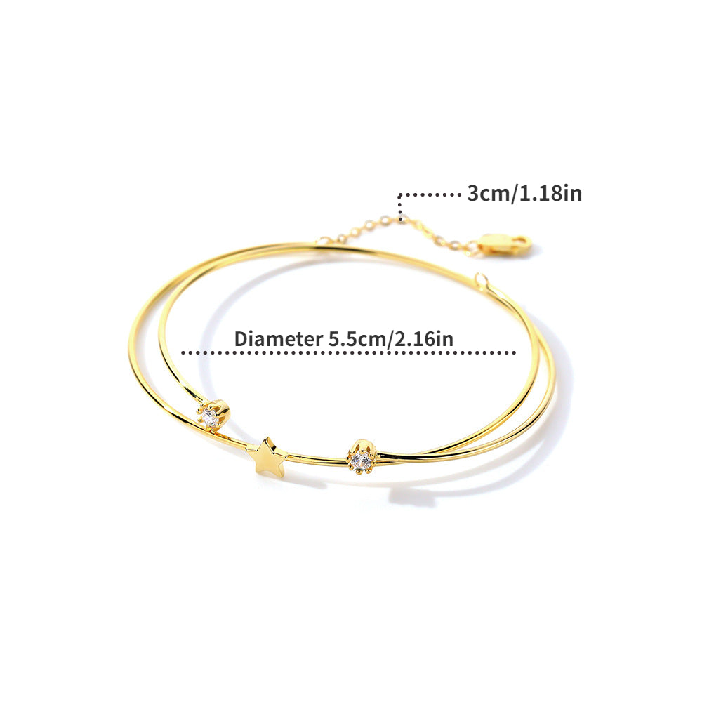 S925 Silver Star Zircon Double Layer Bangle Stackable Line Hand Jewelry