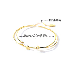 S925 Silver Star Zircon Double Layer Bangle Stackable Line Hand Jewelry