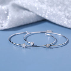 S925 Silver Star Zircon Double Layer Bangle Stackable Line Hand Jewelry