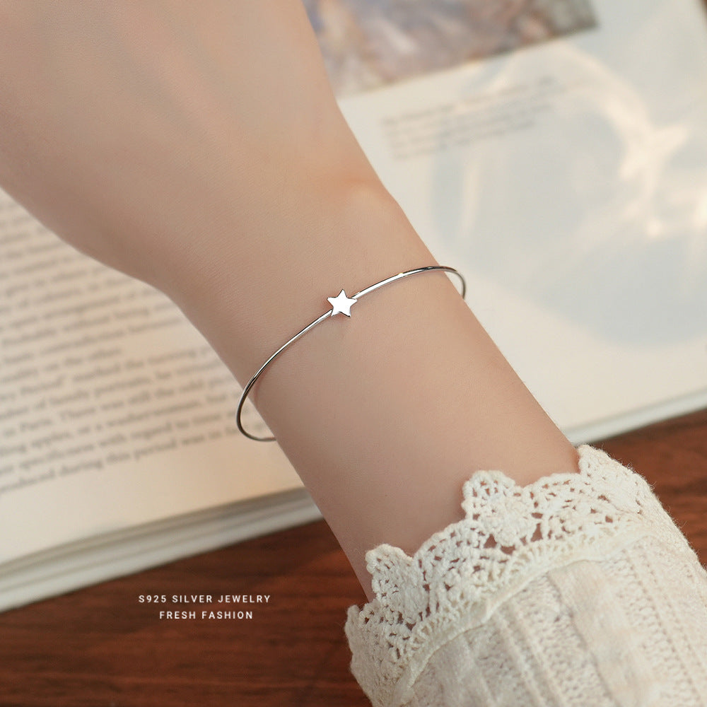 S925 Silver Star Zircon Double Layer Bangle Stackable Line Hand Jewelry