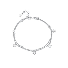 S925 Sterling Silver Small Star & Bead Double Layer Bracelet Hand Jewelry