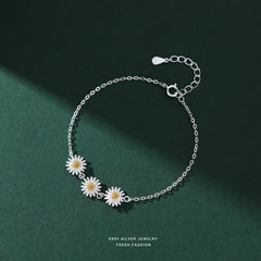 S925 Flower Daisy Decor Bracelet Silver Hand Jewelry Girls Gift