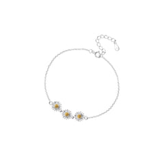 S925 Flower Daisy Decor Bracelet Silver Hand Jewelry Girls Gift