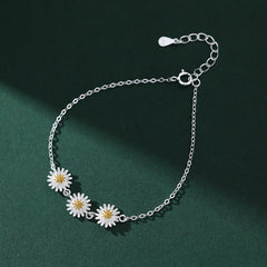 S925 Flower Daisy Decor Bracelet Silver Hand Jewelry Girls Gift