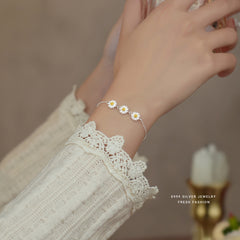 S925 Flower Daisy Decor Bracelet Silver Hand Jewelry Girls Gift
