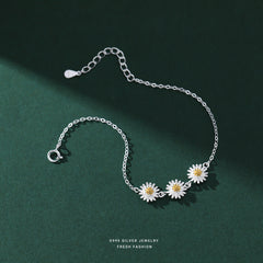 S925 Flower Daisy Decor Bracelet Silver Hand Jewelry Girls Gift